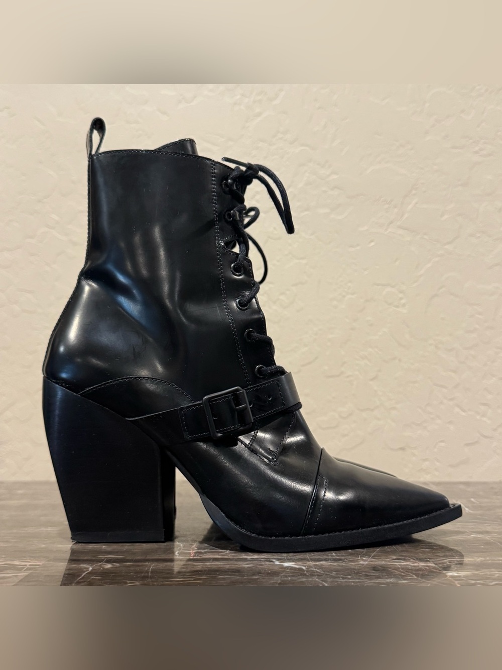 AllSaints Bianca Point Toe Patent Leather Boots - Picture 8 of 13
